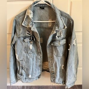 Light blue denim distressed oversized jean jacket